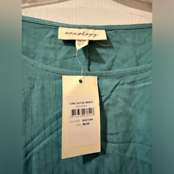 Aveology Seafoam Tunic 100% Viscose Teal Blouse - Picture 3 of 5
